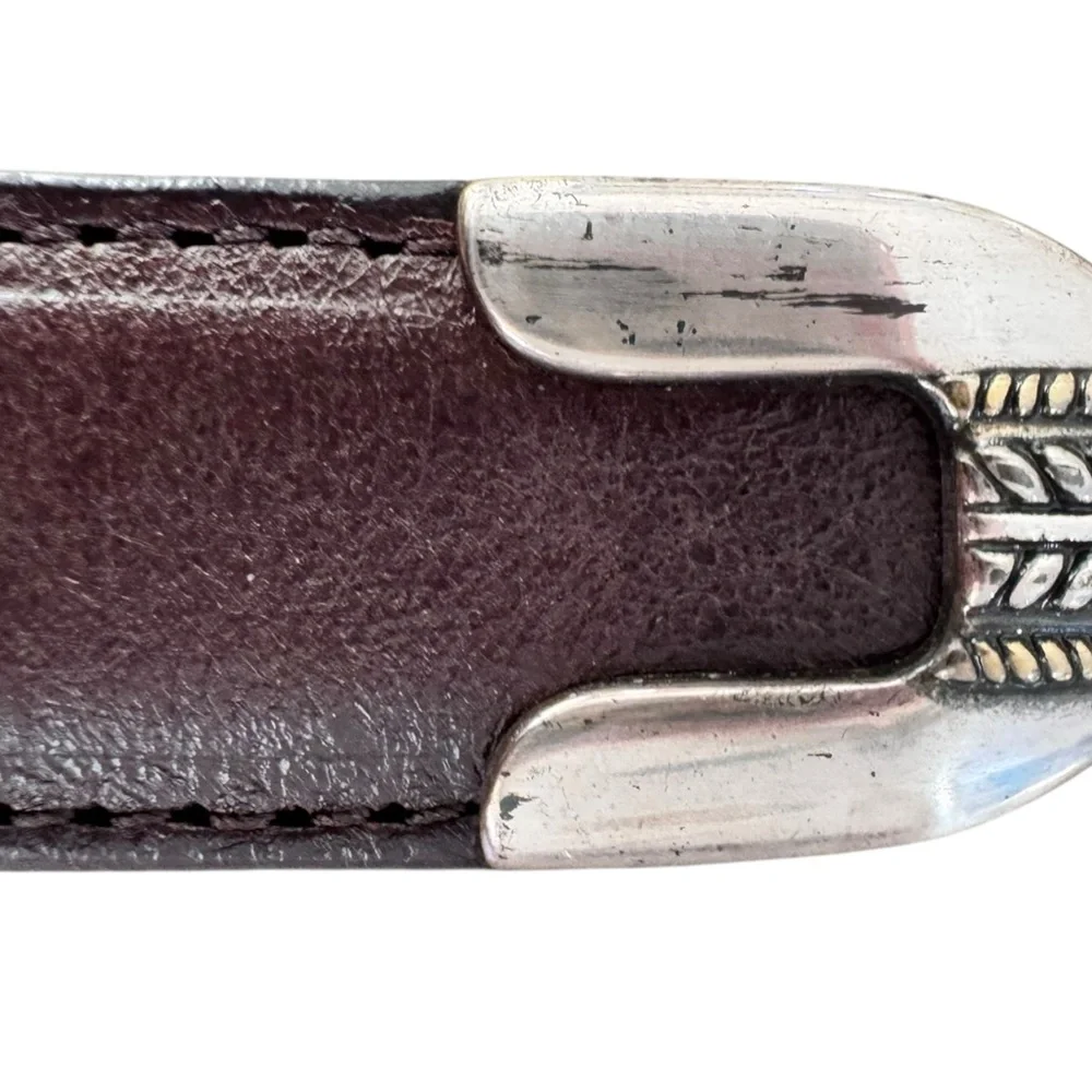 VTG Brighton Men's Brown woven Leather Belt with Silver Buckle 42 B065000
